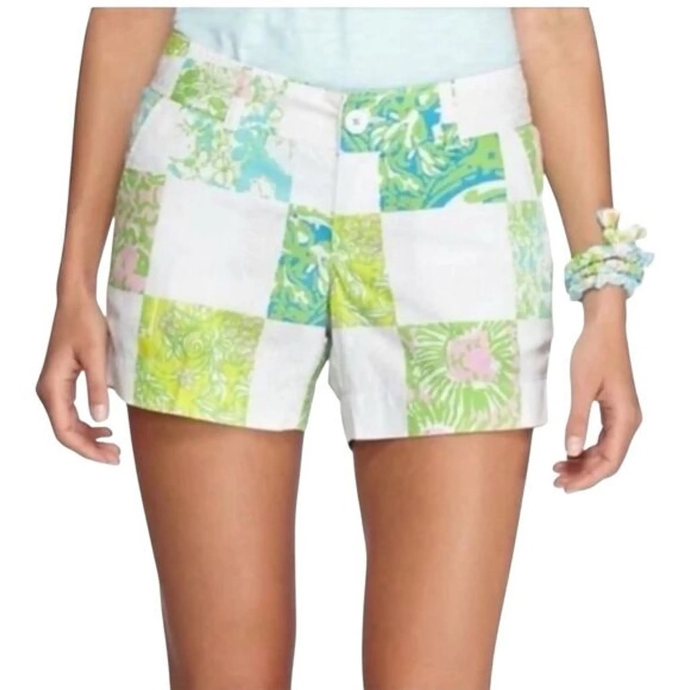 Lilly Pulitzer Pink Green Lioness Patchwork The Callahan Shorts Size 0